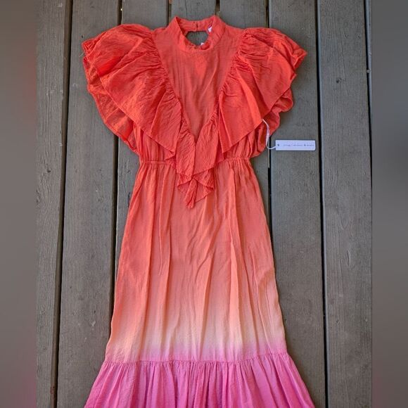 NWT Young Fabulous & Broke Sunset Ombre Cruz Maxi Dress M Open Back Ruffle‎ - Picture 5 of 8